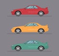 Detailed illustration of six colored cars in a flat style. Car icon set Royalty Free Stock Photo